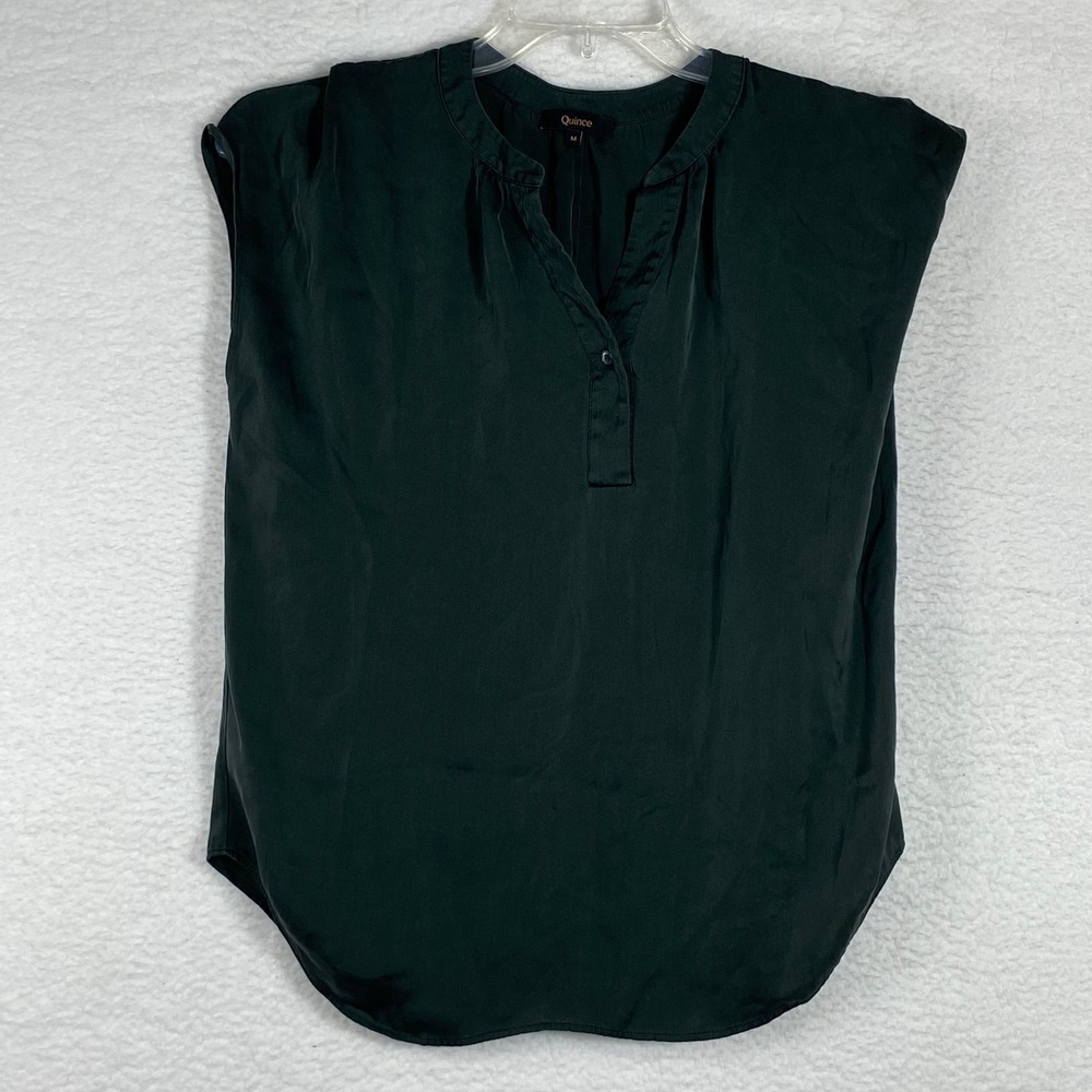 Quince Women's Washable Stretch Silk Dolman Sleeve Blouse Forest Green M